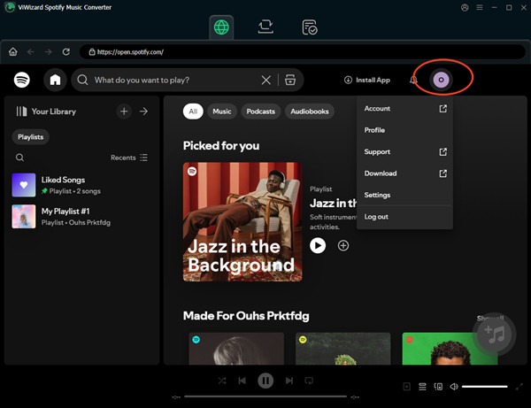 Spotify account in ViWizard